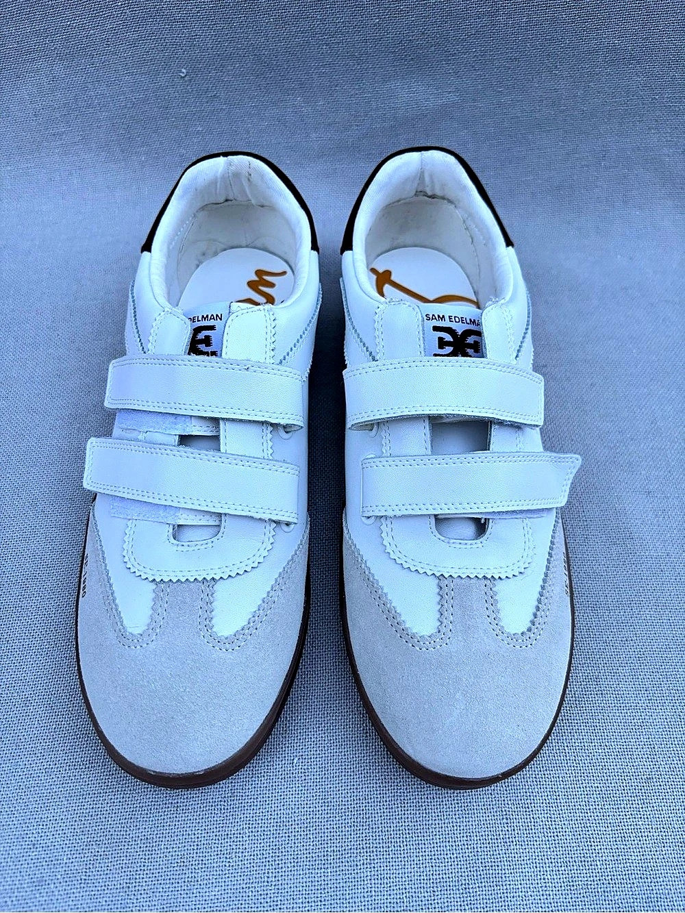 Sam Edelman SE-1980 Retro Sneaker Leather Velcro Sneakers White & Brown US 10